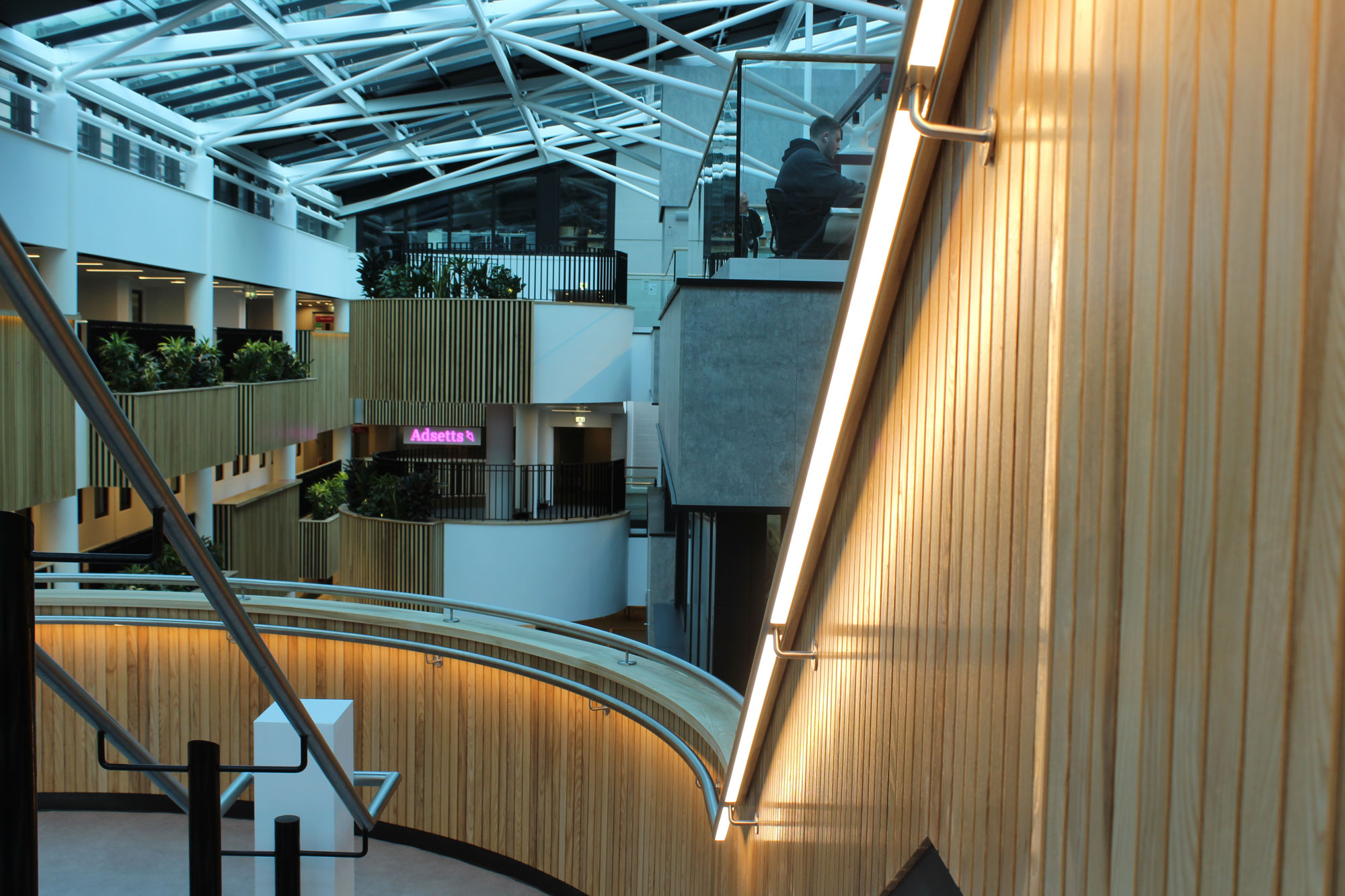 Sheffield University Atrium | Bespoke LED Handrail | The Light Lab