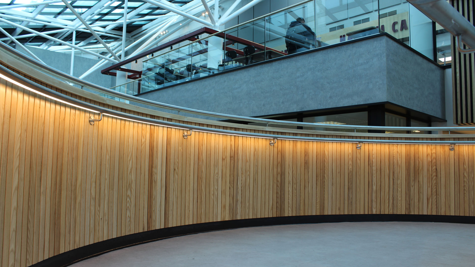 Sheffield University Atrium | Bespoke LED Handrail | The Light Lab