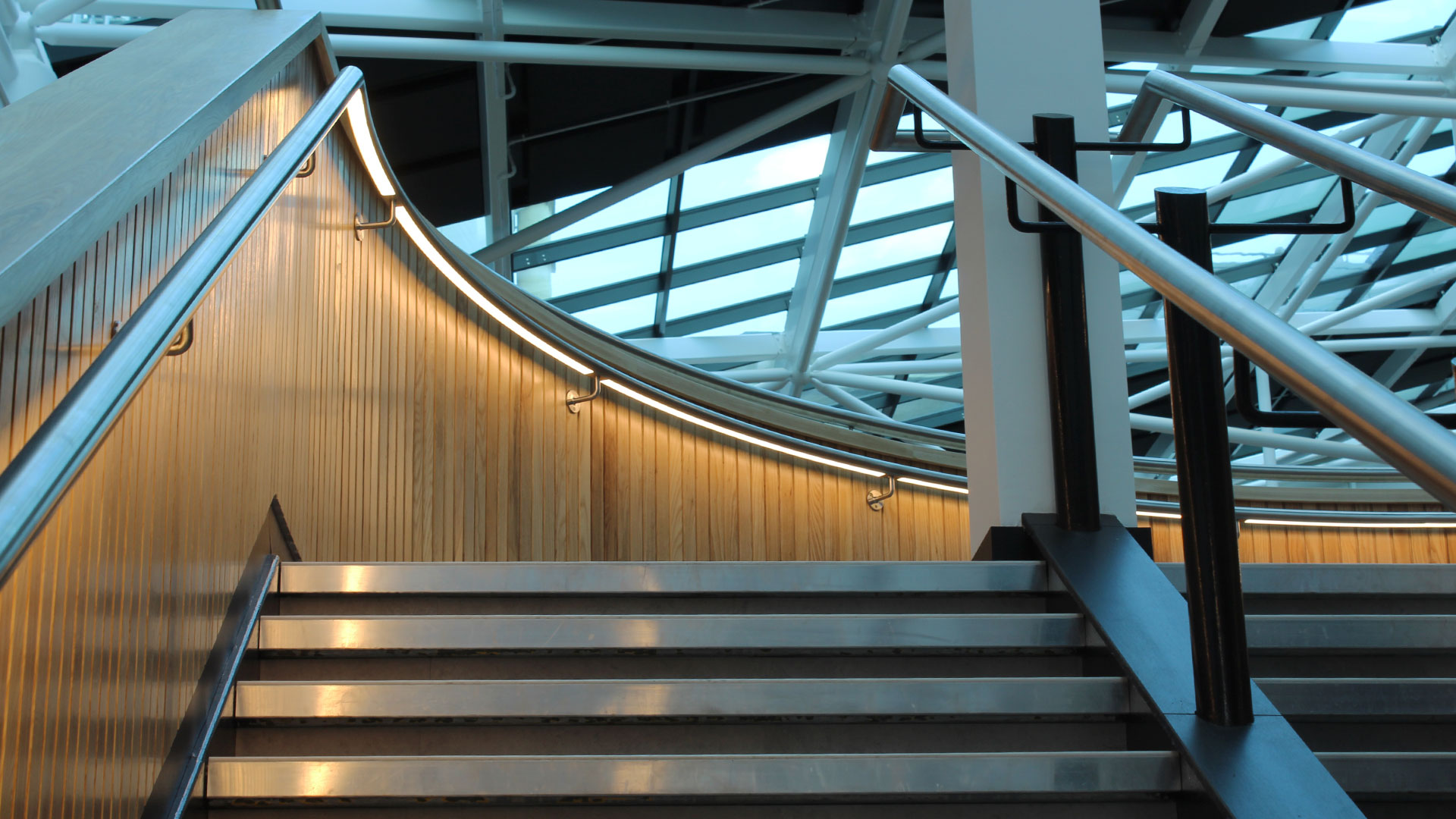 Sheffield University Atrium | Bespoke LED Handrail | The Light Lab