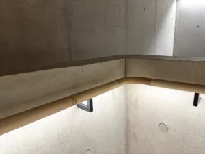 London College of Fashion, Stratford Waterfront | bespoke timber LED handrail | The Light Lab
