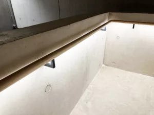 London College of Fashion, Stratford Waterfront | bespoke timber LED handrail | The Light Lab