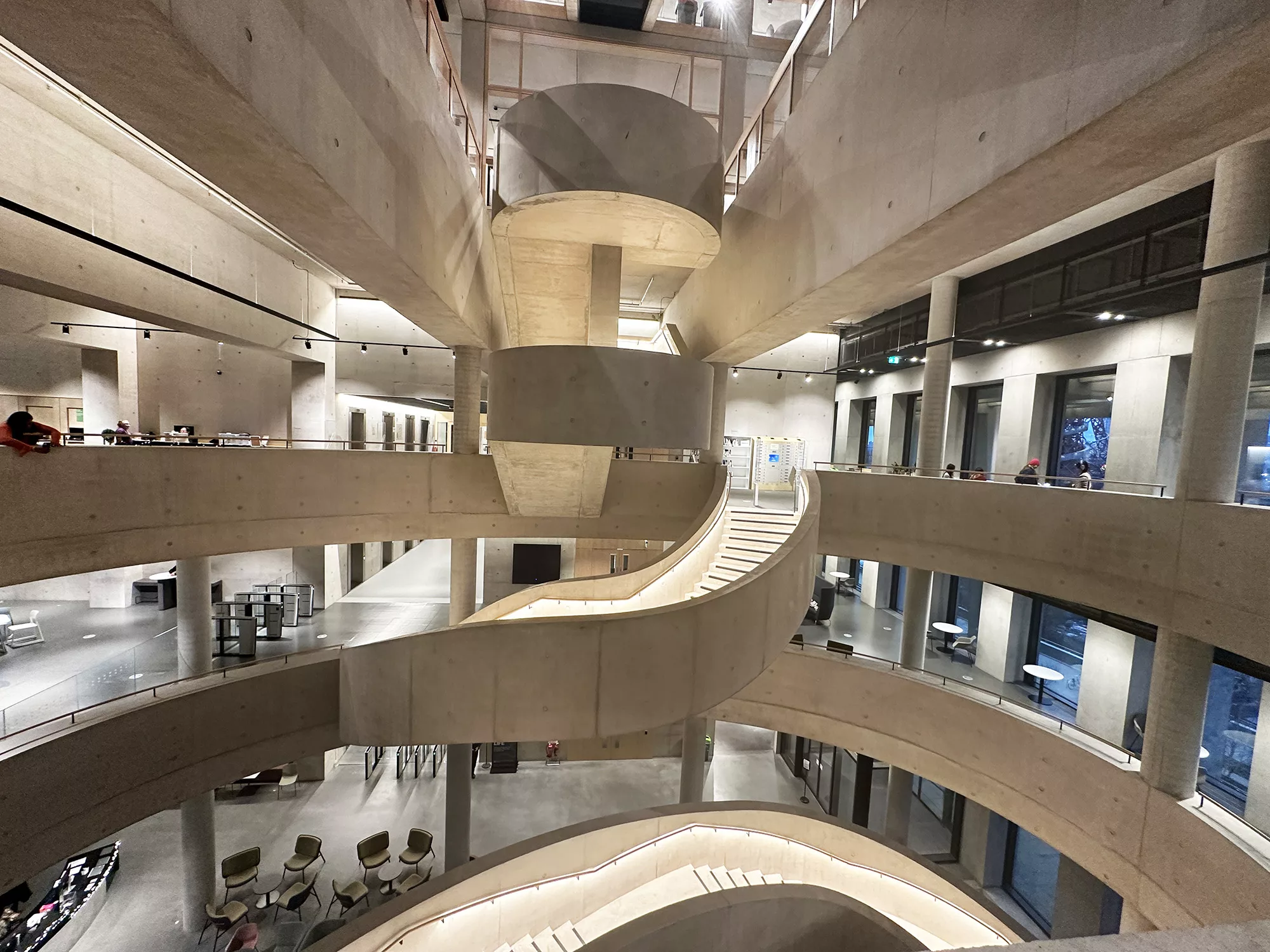 London College of Fashion, Stratford Waterfront | bespoke timber LED handrail | The Light Lab