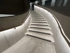London College of Fashion, Stratford Waterfront | bespoke timber LED handrail | The Light Lab