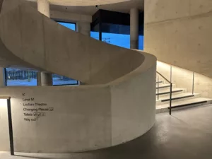 London College of Fashion, Stratford Waterfront | bespoke timber LED handrail | The Light Lab