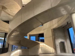 London College of Fashion, Stratford Waterfront | bespoke timber LED handrail | The Light Lab