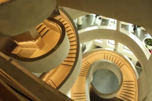 London College of Fashion, Stratford Waterfront | bespoke timber LED handrail | The Light Lab
