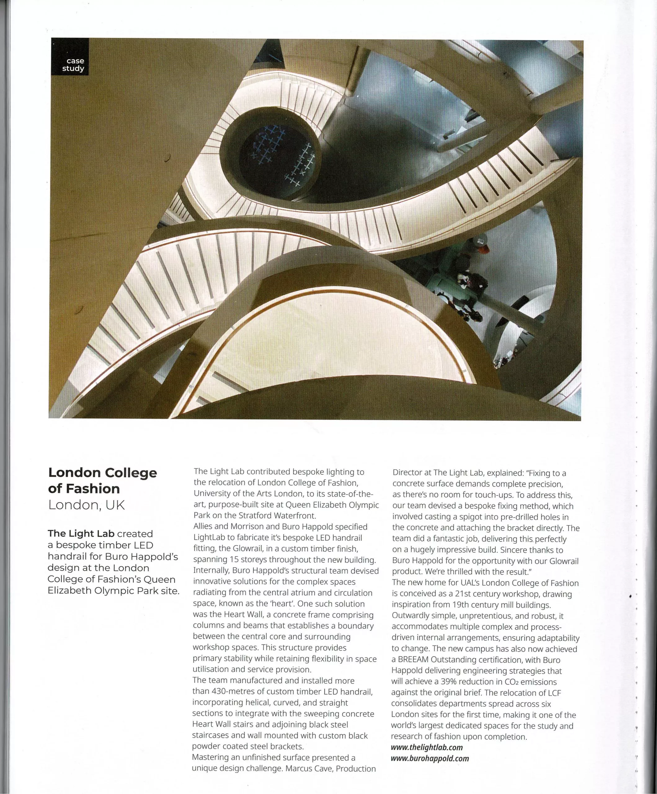 London college of fashion | bespoke led handrail | the light lab | Arc magazine