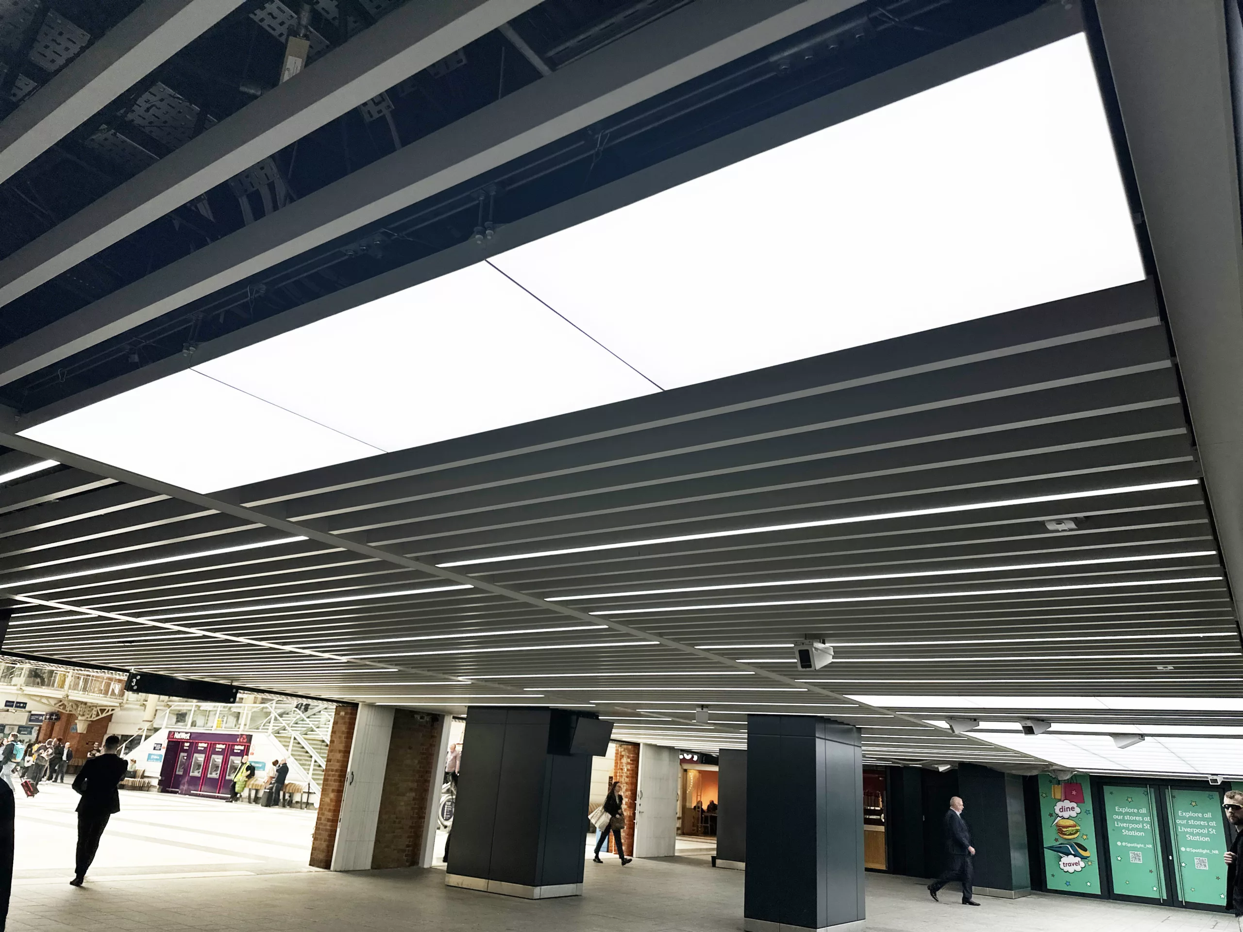 Liverpool Street, Broadgate Link, Glowpanel, LED ceiling panels, the Light Lab, bespoke lighting