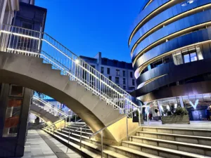 St James Quarter Edinburgh | Bespoke retail lighting | Custom Glowrail LED handrail public realm external | The Light Lab