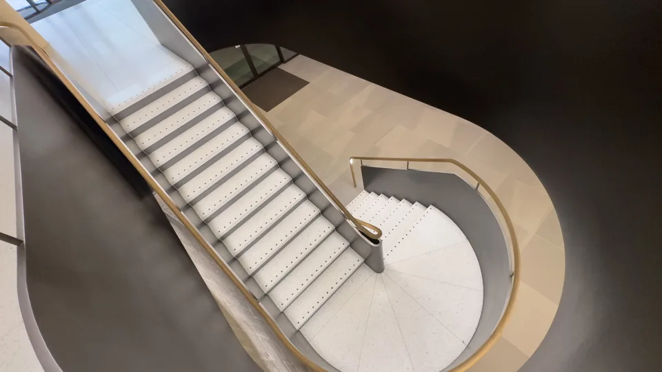 Glowrail LED handrail, timber finish, 11 Belgrave Road, The Light Lab, bespoke commercial lighting