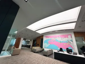 commercial office skylight, glowpanel, bespoke lighting, the light lab
