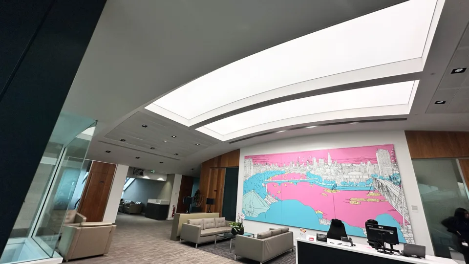 commercial office skylight, glowpanel, bespoke lighting, the light lab