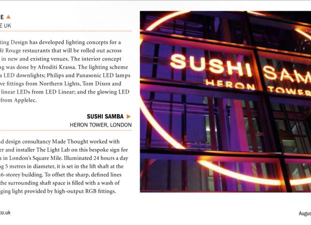 SushiSamba Bespoke lighting featured in Lighting Magazine