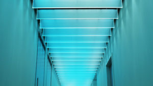 Bespoke glass fin SPI controlled ceiling light feature | Bespoke lighting design | The Light Lab