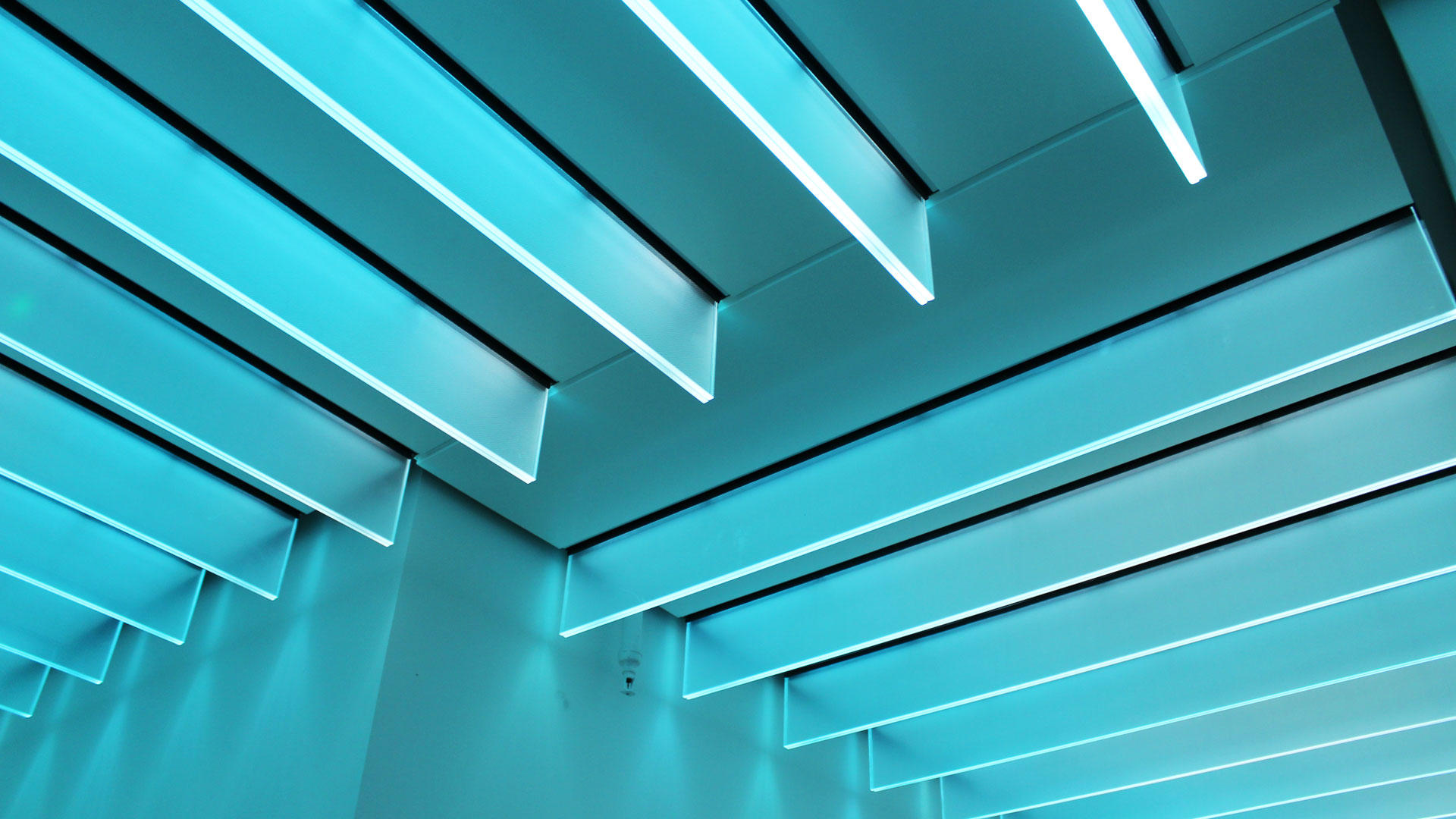 Bespoke glass fin SPI controlled ceiling light feature | Bespoke lighting design | The Light Lab