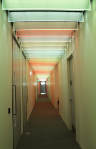 Bespoke glass fin SPI controlled ceiling light feature | Bespoke lighting design | The Light Lab