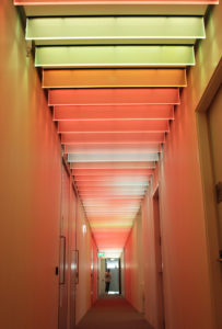 Bespoke glass fin SPI controlled ceiling light feature | Bespoke lighting design | The Light Lab